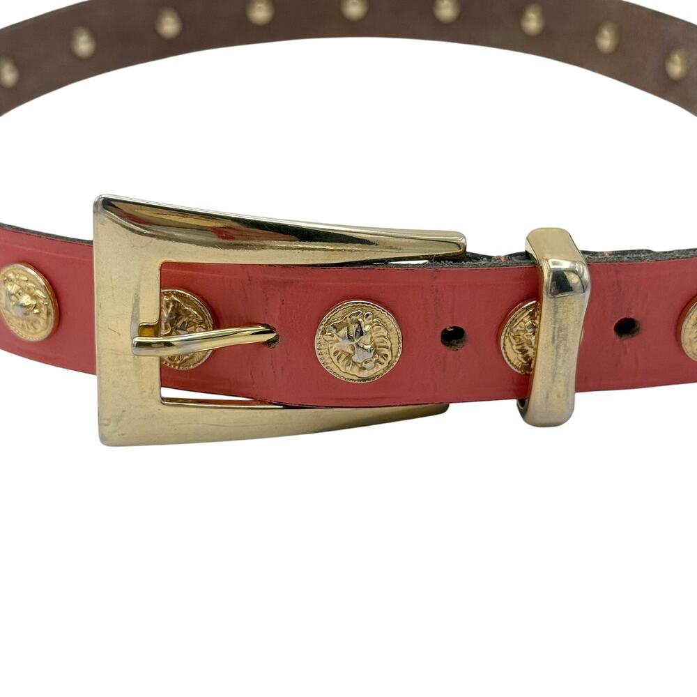 Vintage The Limited Coral Leather Belt Gold Lion Medallion‎ Buckle Boho XS S - Picture 3 of 9